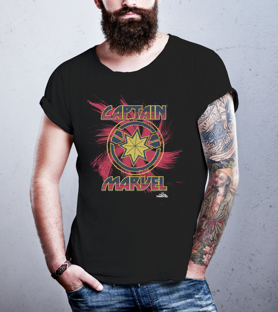 Captain Marvel Starburst Spiral Paint Splatter Marvel T-Shirt