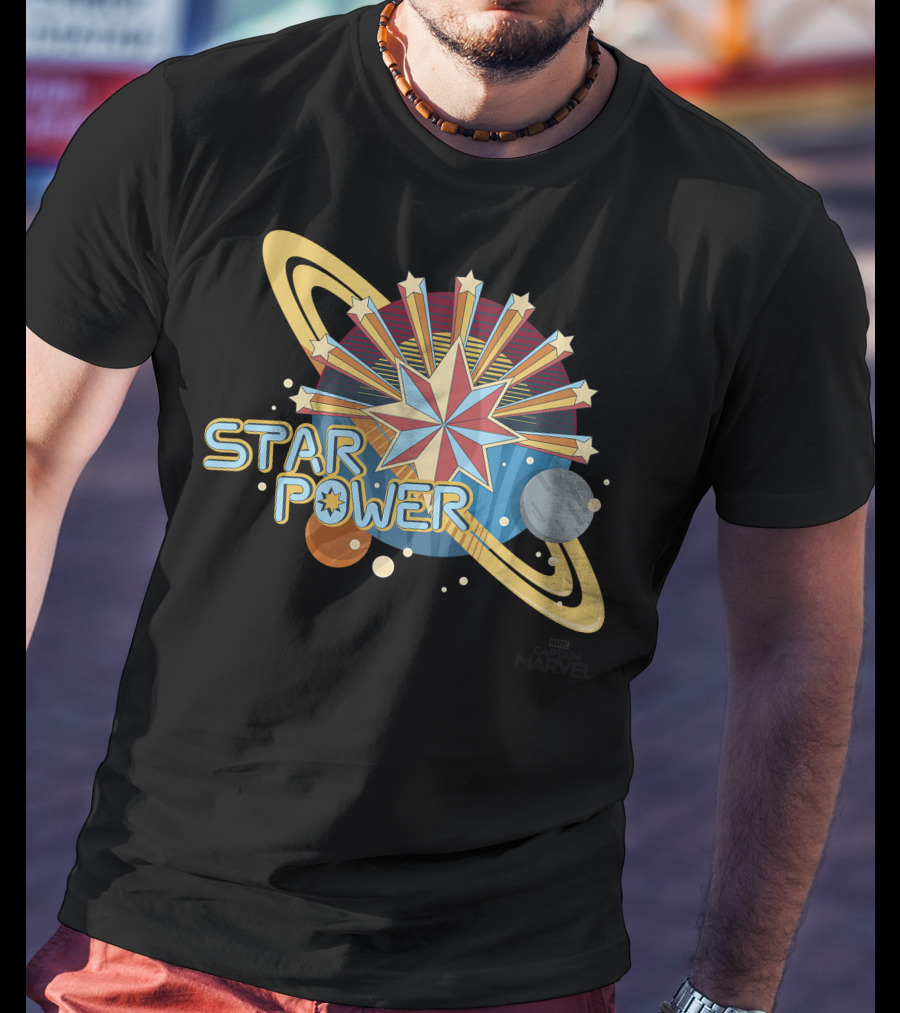 Captain Marvel Star Power Space Symbols T-Shirt