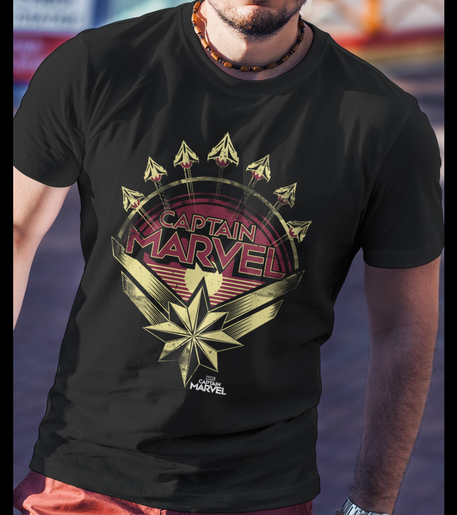 Captain Marvel Yellow Red Retro Starburst Flight T-Shirt