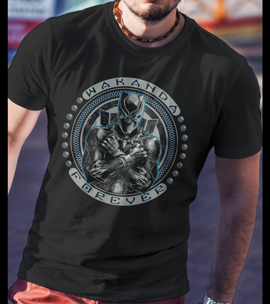 Marvel Black Panther Wakanda Forever Circle Bead T-Shirt