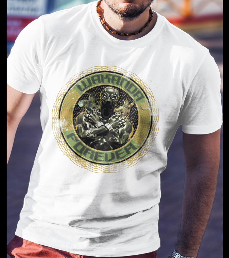 Wakanda Forever Black Panther Gold Circle Marvel T-Shirt