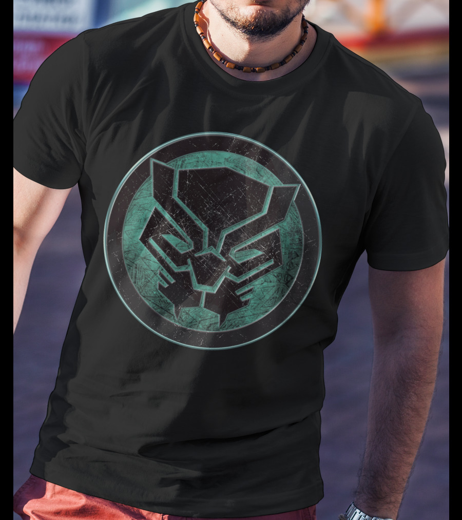 Marvel Black Panther Distressed Green Emblem Circle T-Shirt