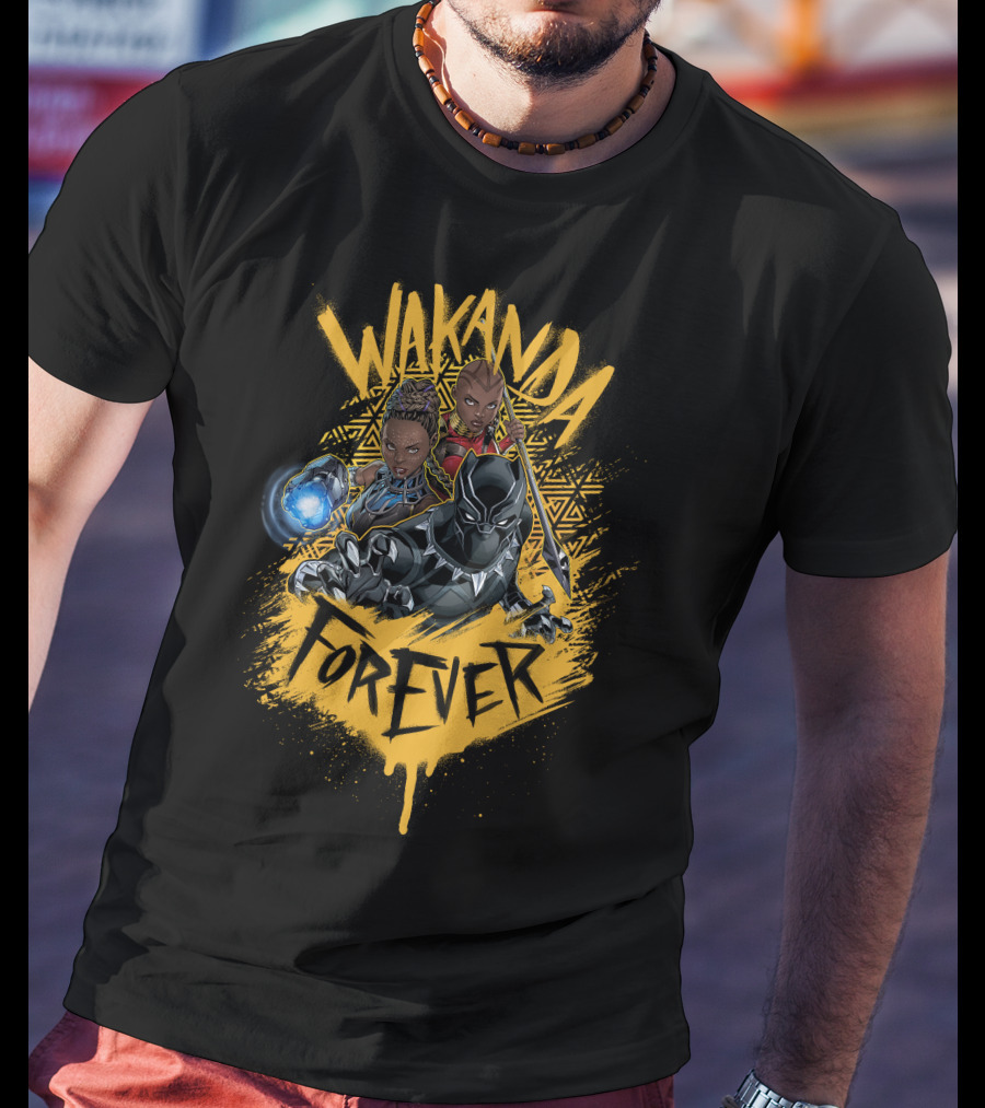 Wakanda Forever Marvel Black Panther Group Shot Painted T-Shirt