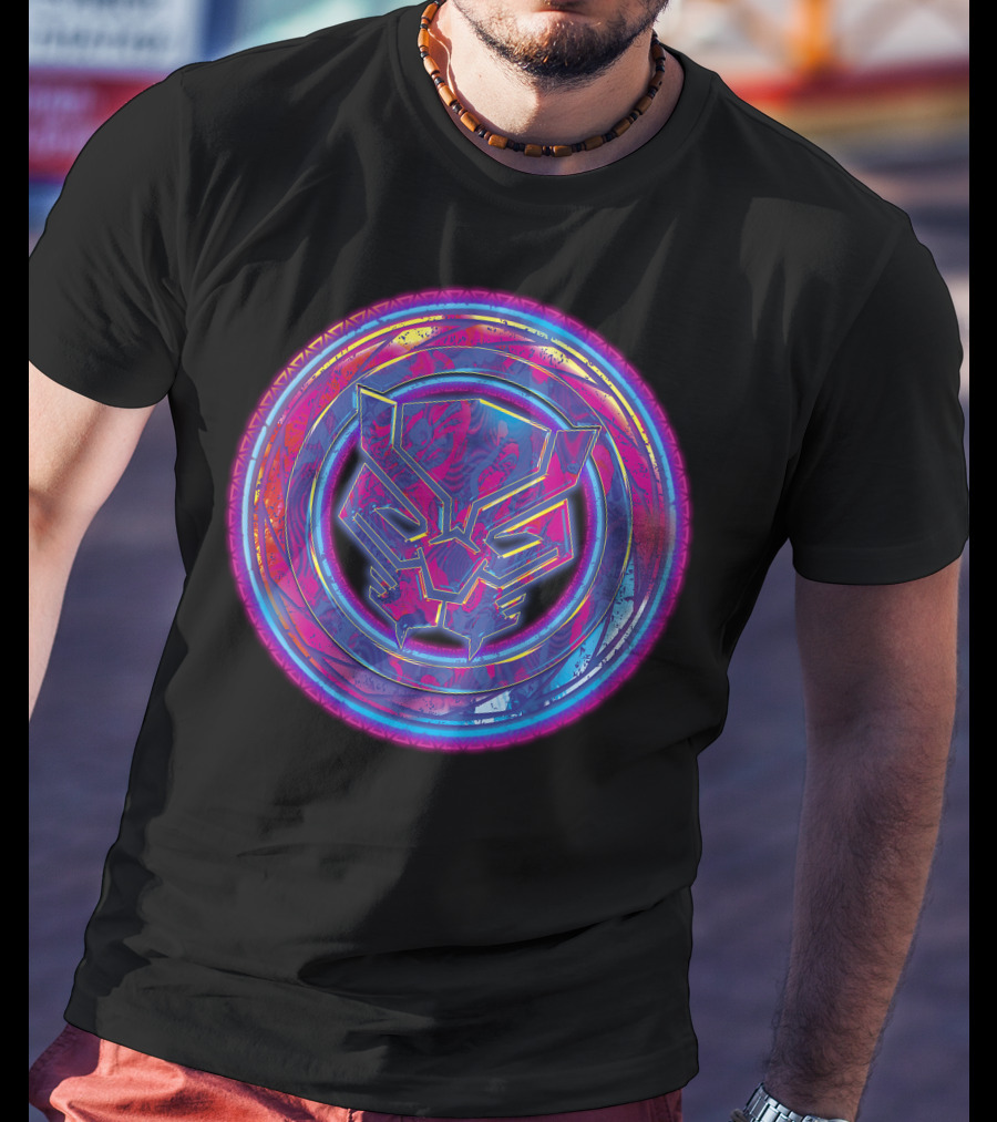 Marvel Black Panther Vibrant Neon Panther Head Emblem T-Shirt