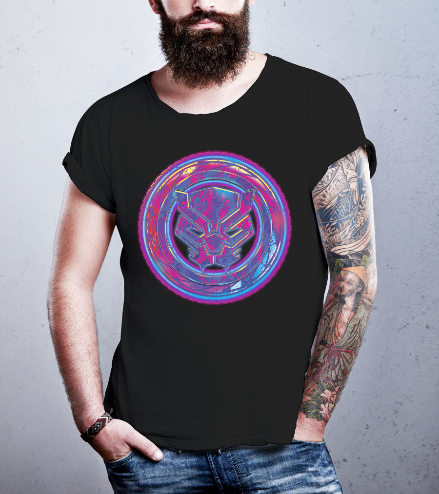 Marvel Black Panther Vibrant Neon Panther Head Emblem T-Shirt