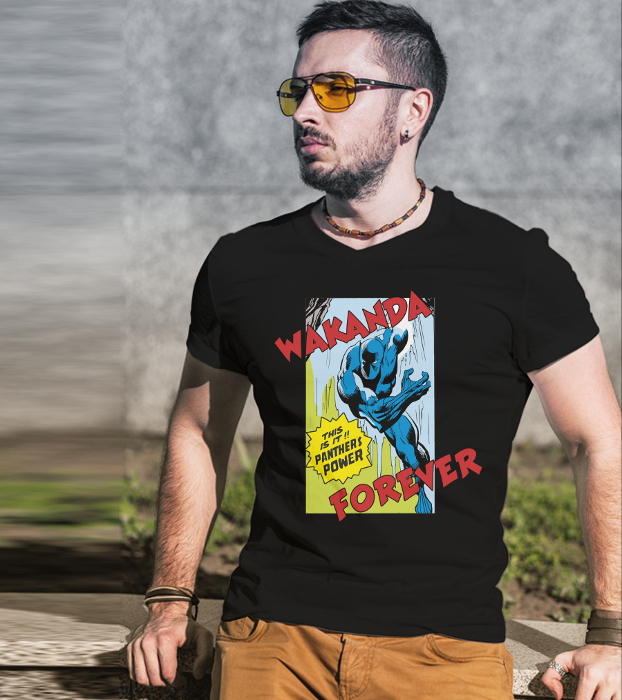 Wakanda Forever This Is It Panther's Power Marvel Black Panther Vintage Comic T-Shirt
