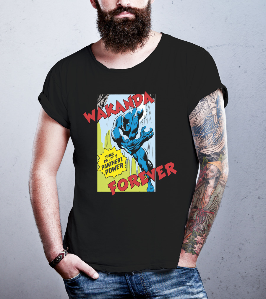 Wakanda Forever This Is It Panther's Power Marvel Black Panther Vintage Comic T-Shirt