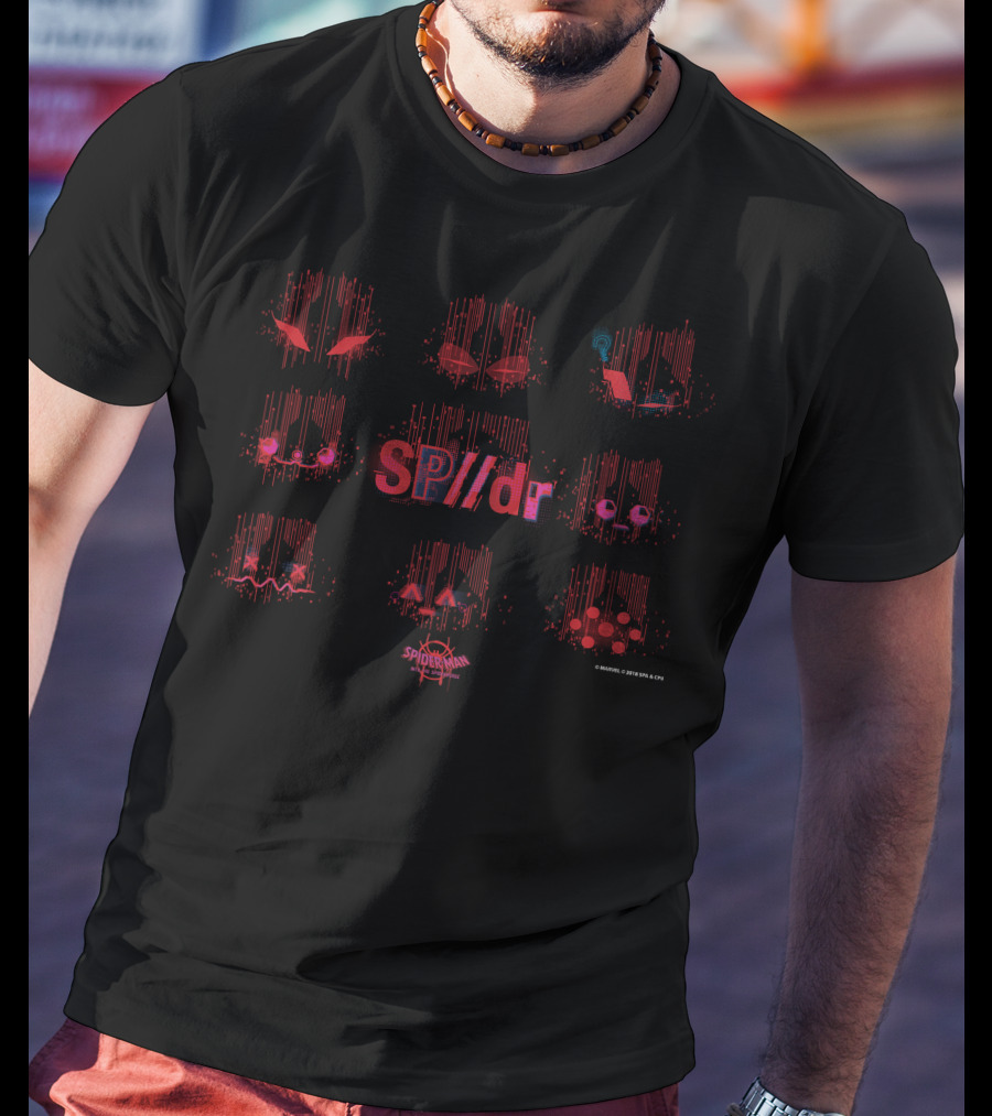 Marvel Spider-Man Spiderverse SP//dr Character Barcode Faces T-Shirt