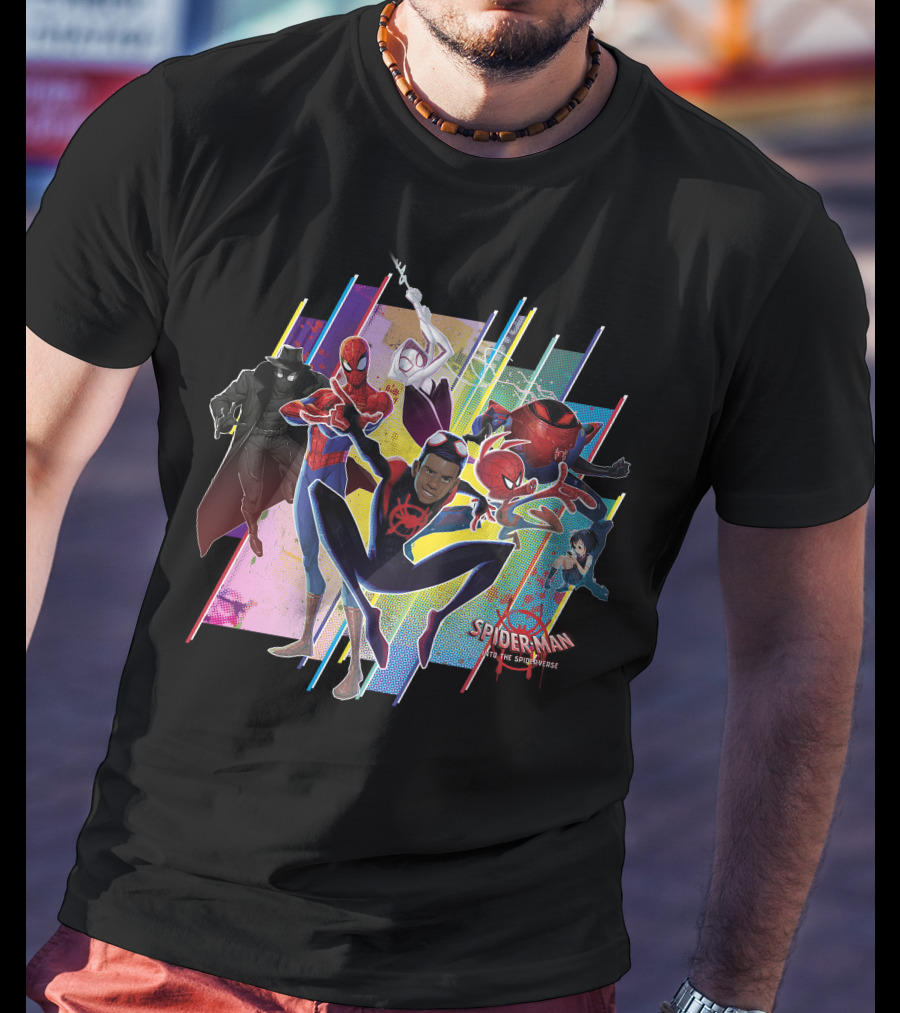 Spider-Man Into The Spiderverse Colorful Group Marvel T-Shirt