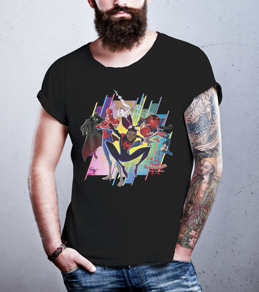 Spider-Man Into The Spiderverse Colorful Group Marvel T-Shirt
