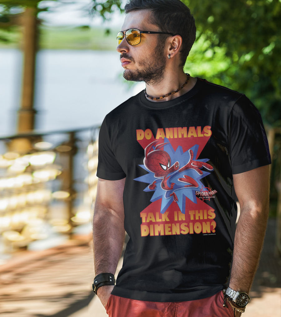 Marvel Spider-Man Into The Spiderverse Do Animals Talk In This Dimension? T-Shirt