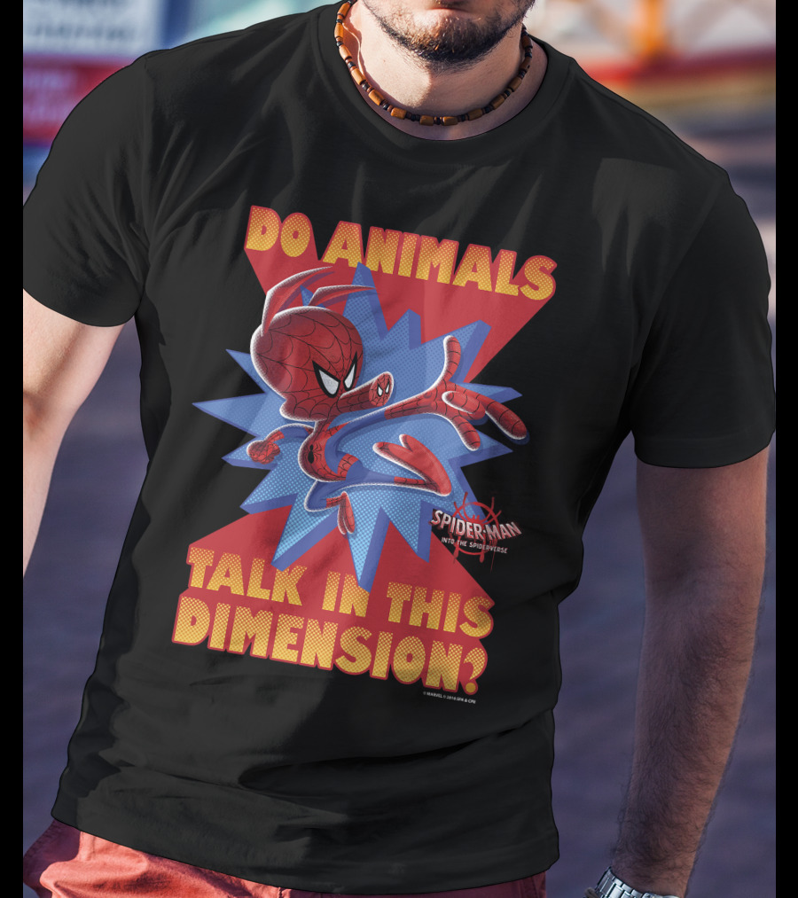 Marvel Spider-Man Into The Spiderverse Do Animals Talk In This Dimension? T-Shirt