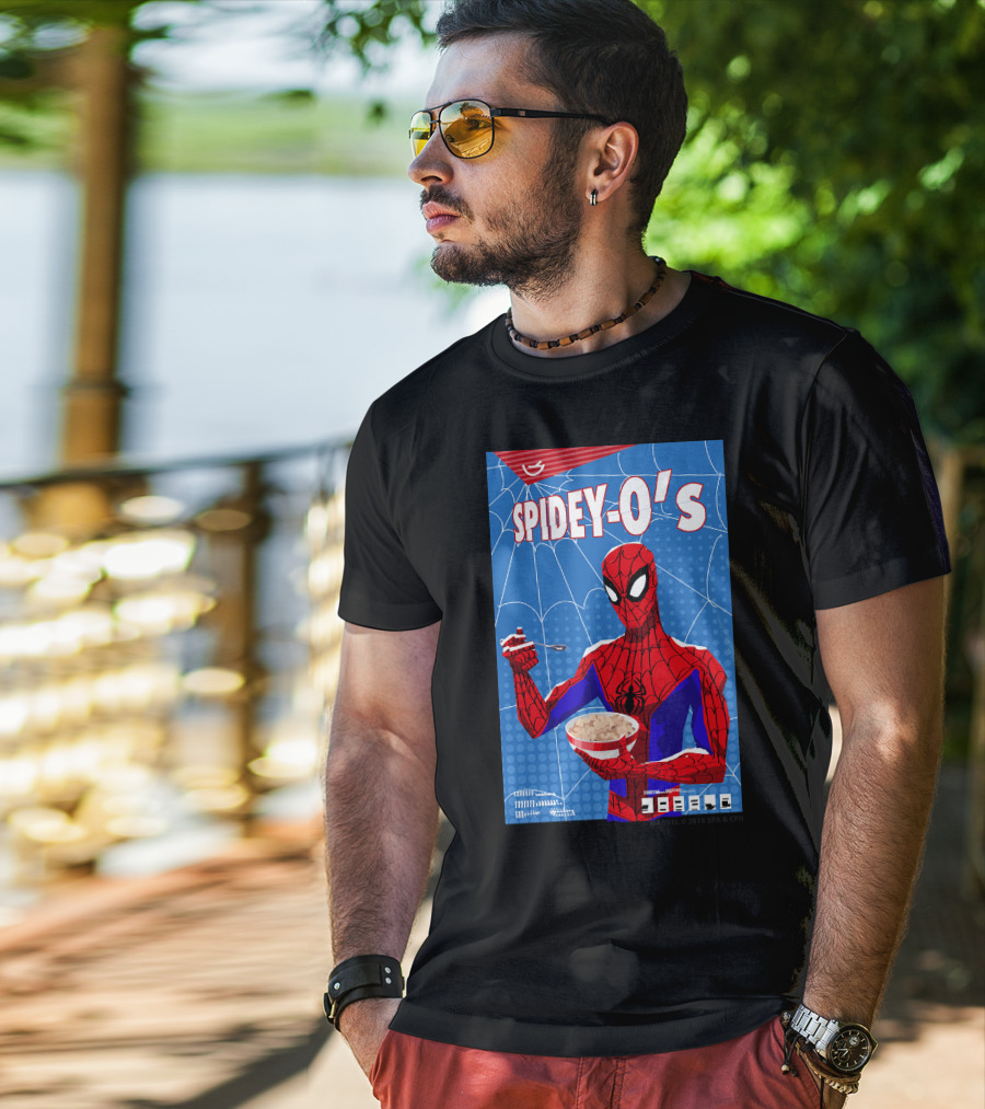 Marvel Spider-Man Spiderverse Spidey-Os Cereal Box Breakfast Comics T-Shirt