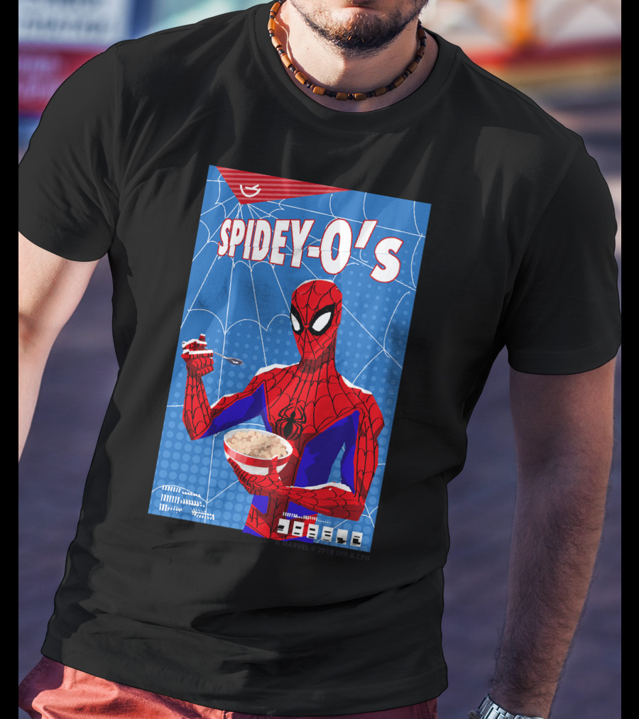 Marvel Spider-Man Spiderverse Spidey-Os Cereal Box Breakfast Comics T-Shirt