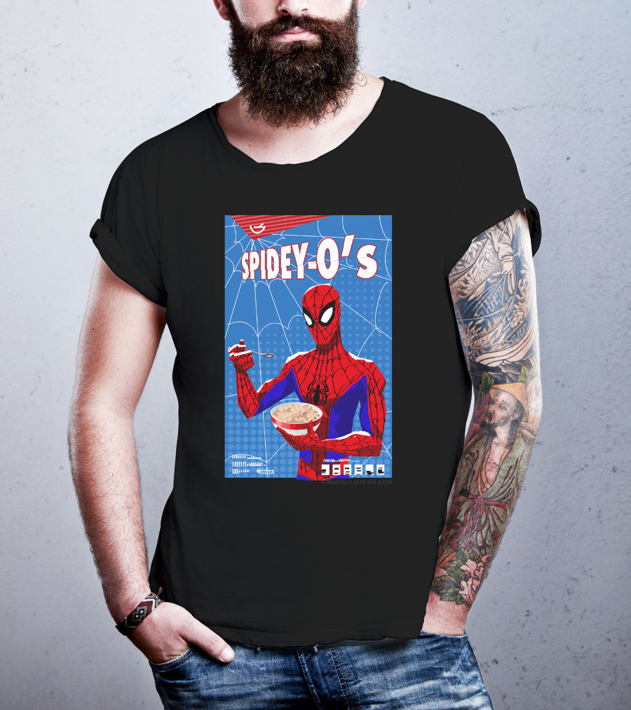 Marvel Spider-Man Spiderverse Spidey-Os Cereal Box Breakfast Comics T-Shirt