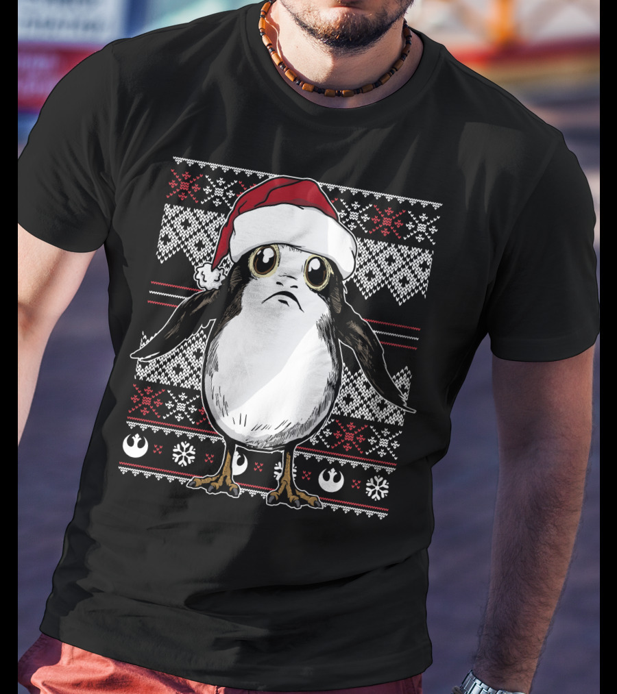 Star Wars Porg Christmas Santa Hat Ugly T-Shirt