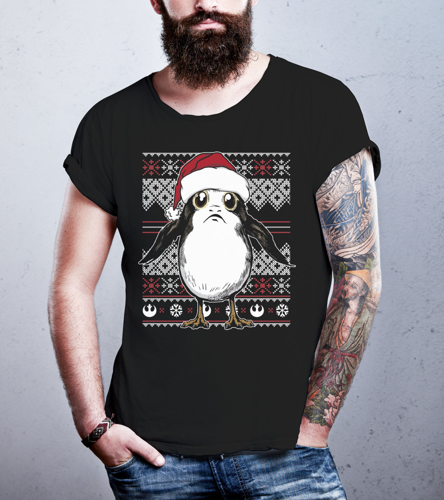 Star Wars Porg Christmas Santa Hat Ugly T-Shirt
