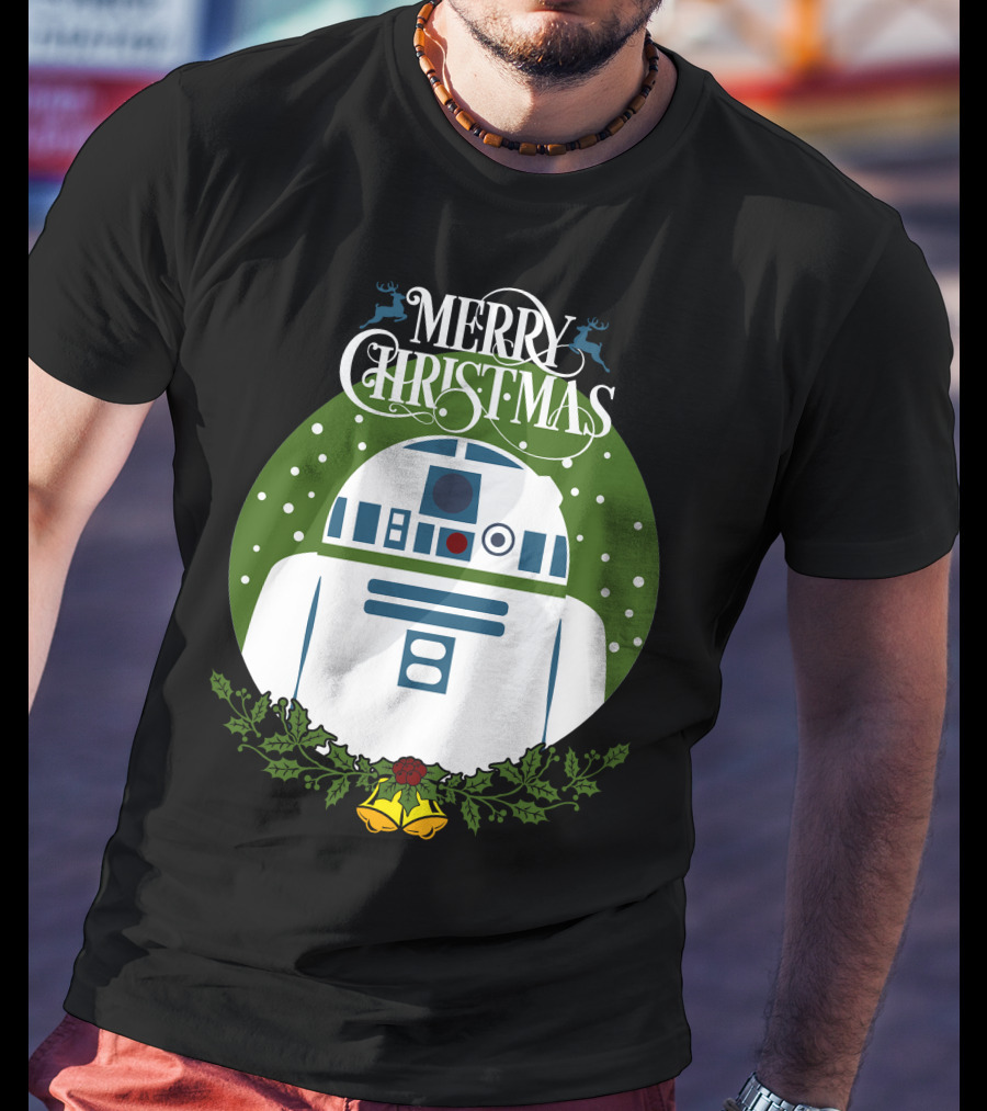 Star Wars R2-D2 Merry Christmas Wreath With Bells And Holly T-Shirt