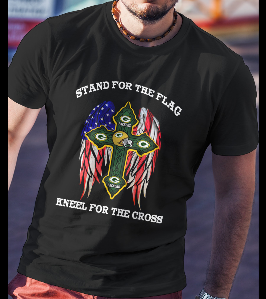 Packers Cross With American Flag Wings Stand For The Flag Kneel For The Cross T-Shirt