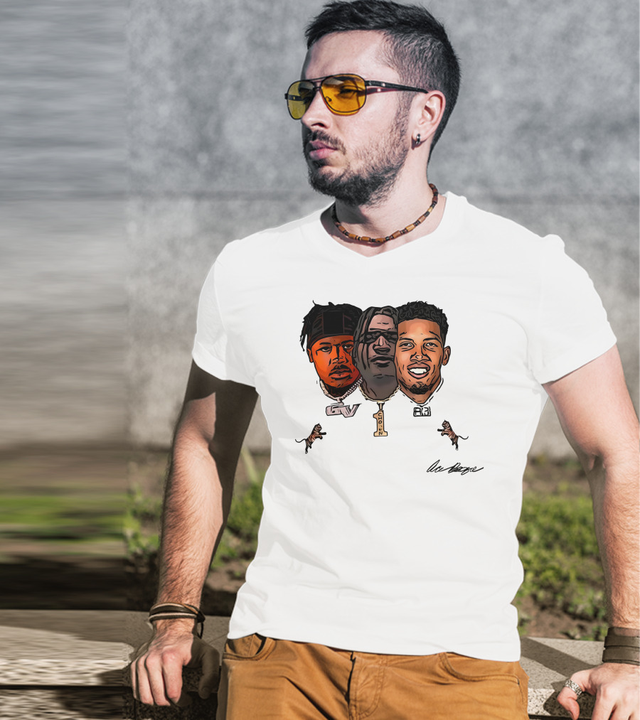 Ja'Marr Chase GV Tiger Trio Football T-Shirt