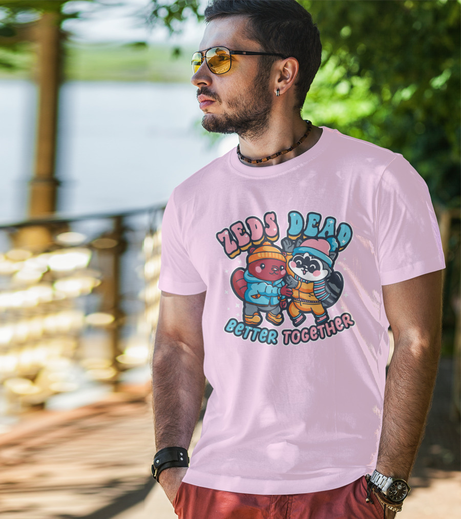 Zeds Dead Better Together Cartoon Beaver And Raccoon Winter Adventure T-Shirt