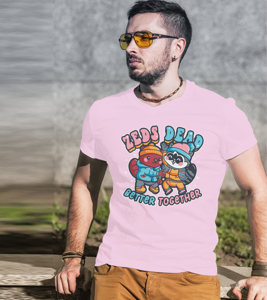 Zeds Dead Better Together Cartoon Beaver And Raccoon Winter Adventure T-Shirt