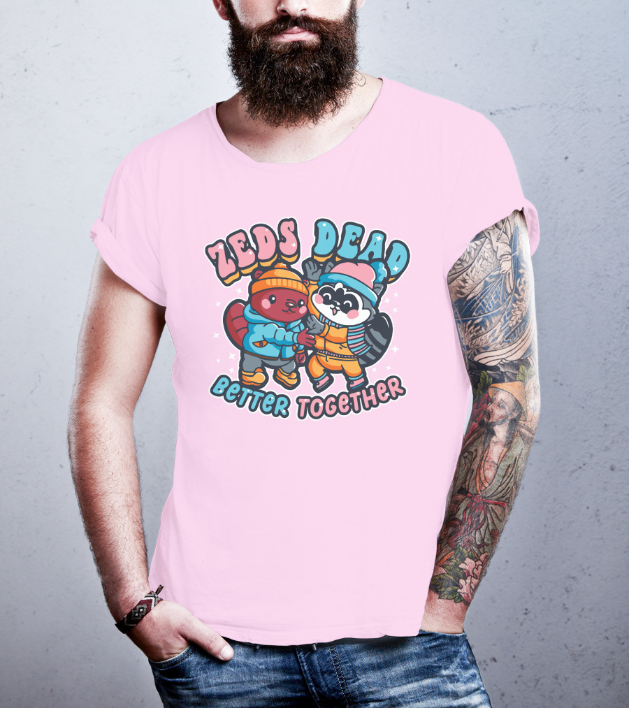 Zeds Dead Better Together Cartoon Beaver And Raccoon Winter Adventure T-Shirt