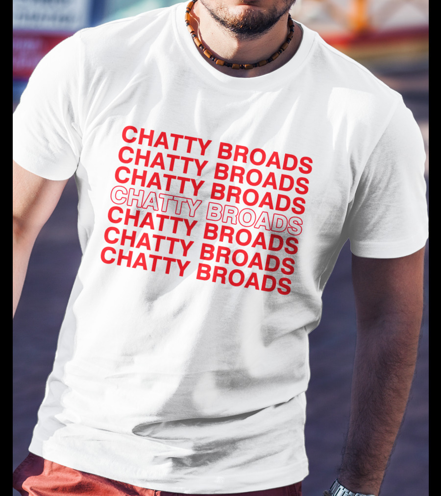 Chatty Broads Podcast Merch Red Repeating Text T-Shirt
