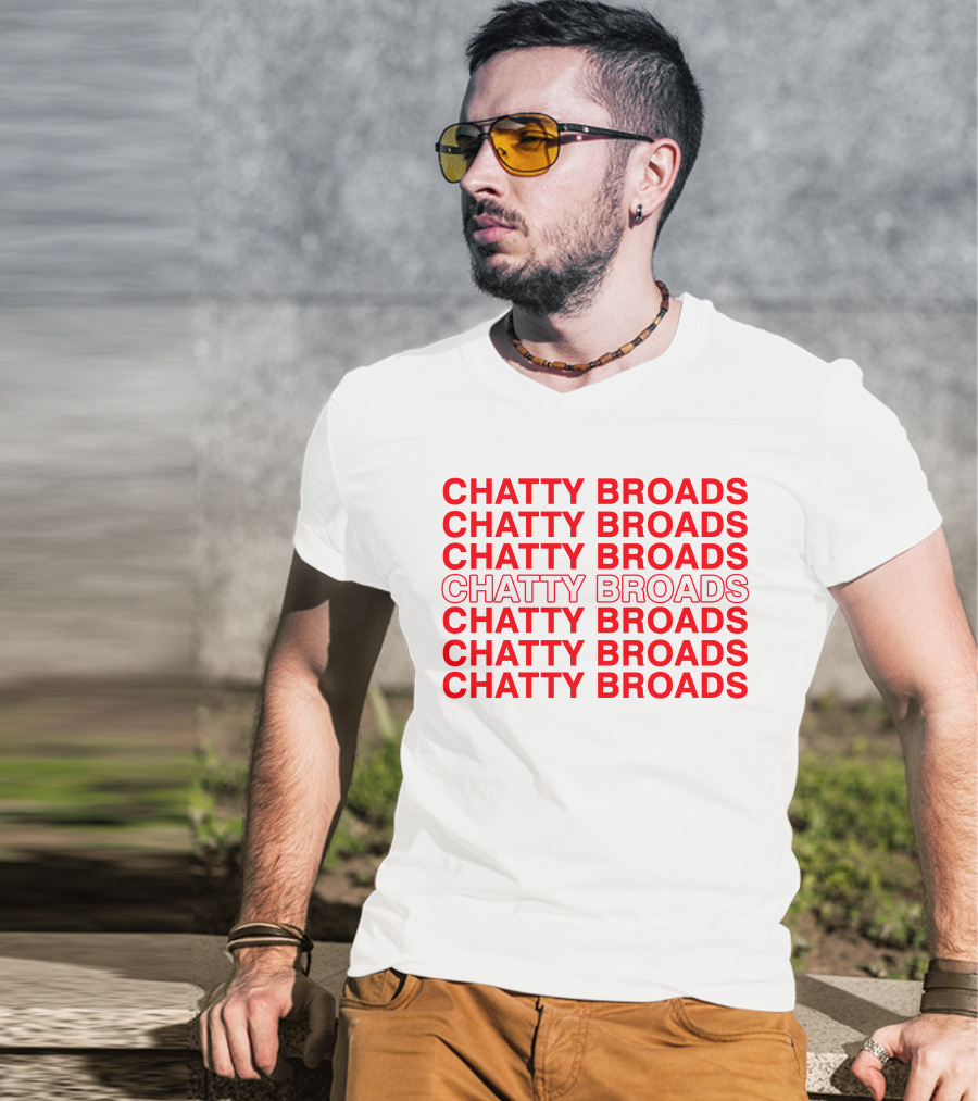 Chatty Broads Podcast Merch Red Repeating Text T-Shirt
