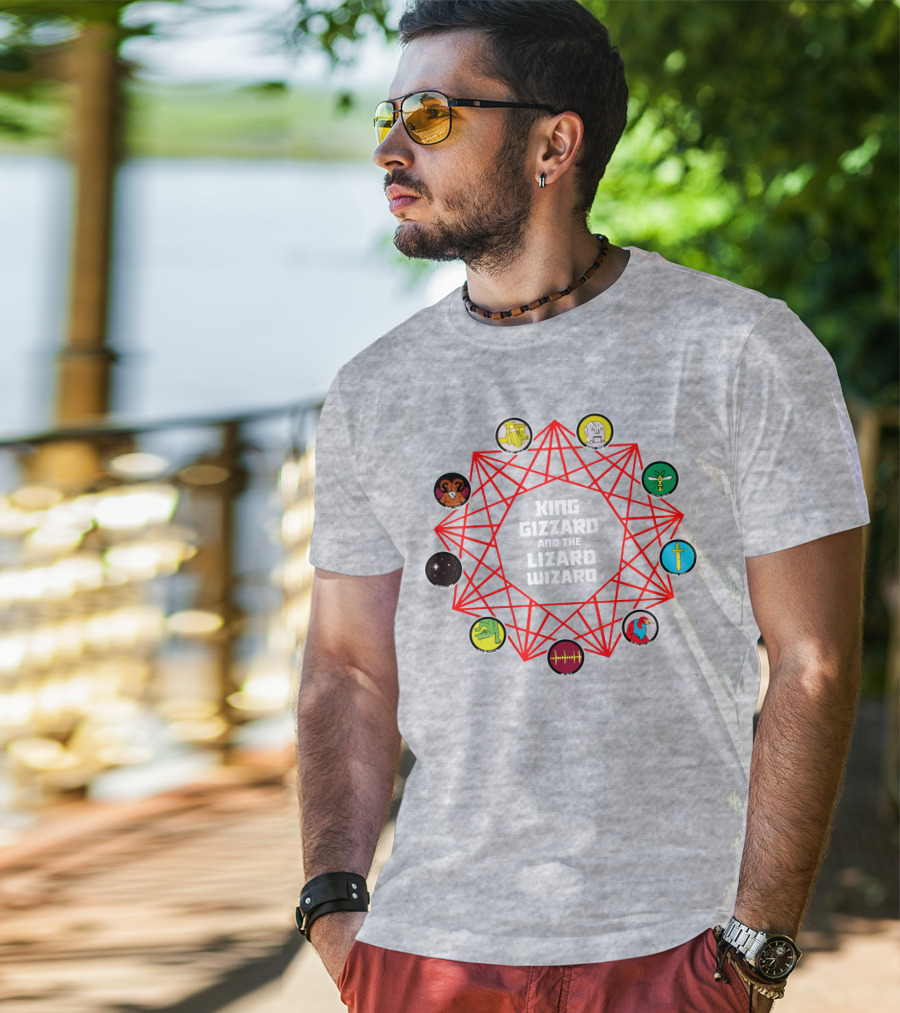King Gizzard And The Lizard Wizard Merch With Iconic Symbols And Red Geometric Web T-Shirt