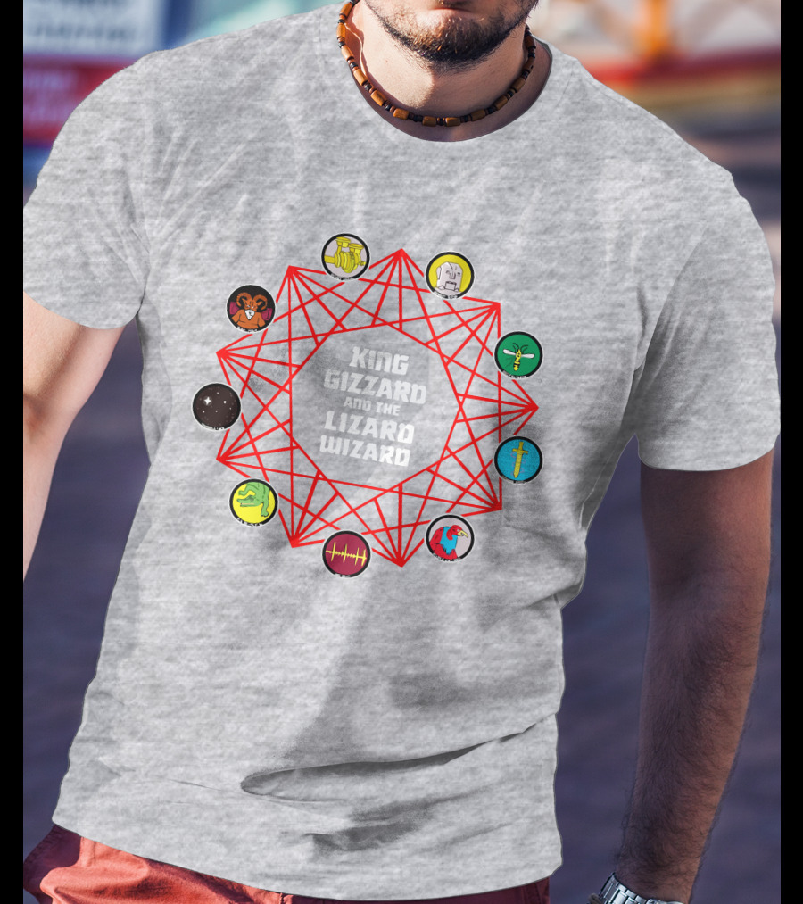 King Gizzard And The Lizard Wizard Merch With Iconic Symbols And Red Geometric Web T-Shirt