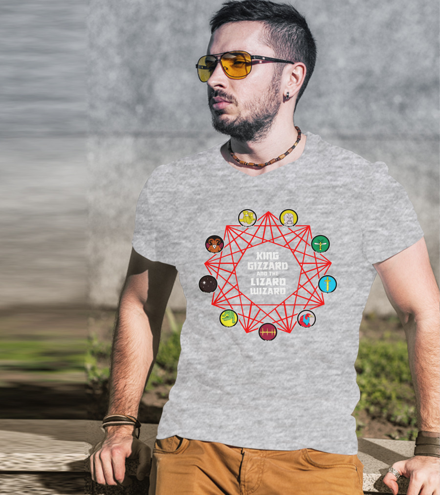 King Gizzard And The Lizard Wizard Merch With Iconic Symbols And Red Geometric Web T-Shirt