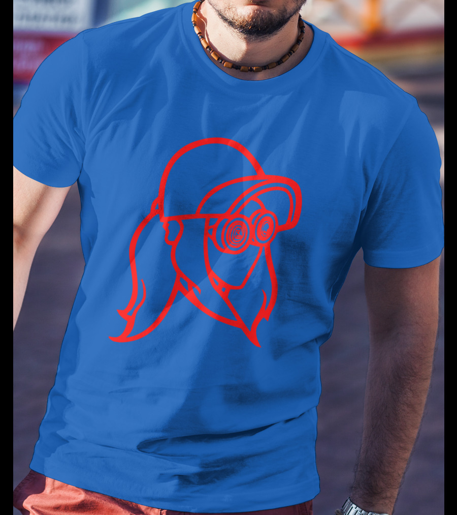 Rezz Cloaked Hockey Jersey Iconic Line Art Design Red On Blue T-Shirt