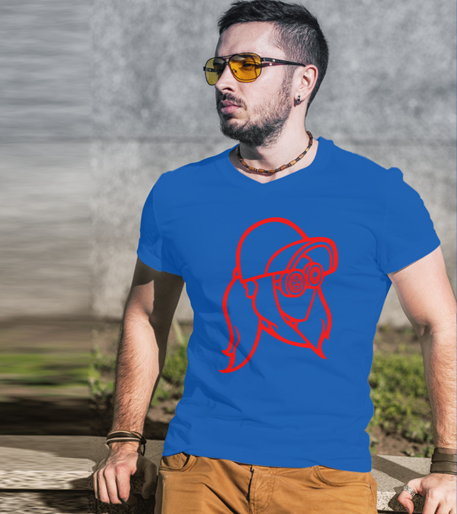 Rezz Cloaked Hockey Jersey Iconic Line Art Design Red On Blue T-Shirt