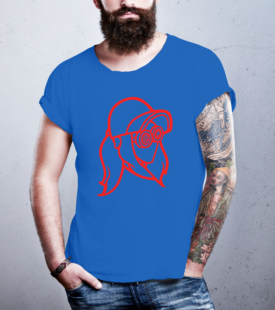 Rezz Cloaked Hockey Jersey Iconic Line Art Design Red On Blue T-Shirt