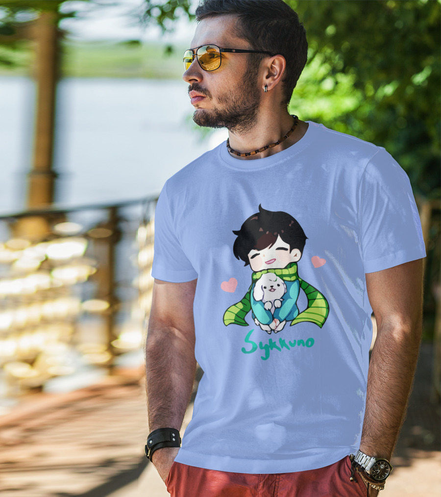 Sykkuno Cute Chibi Character With Puppy And Green Scarf T-Shirt
