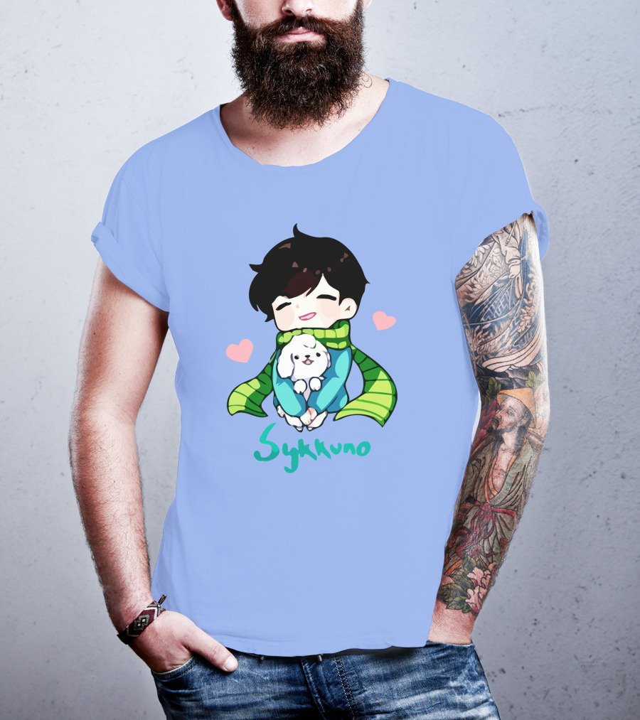 Sykkuno Cute Chibi Character With Puppy And Green Scarf T-Shirt