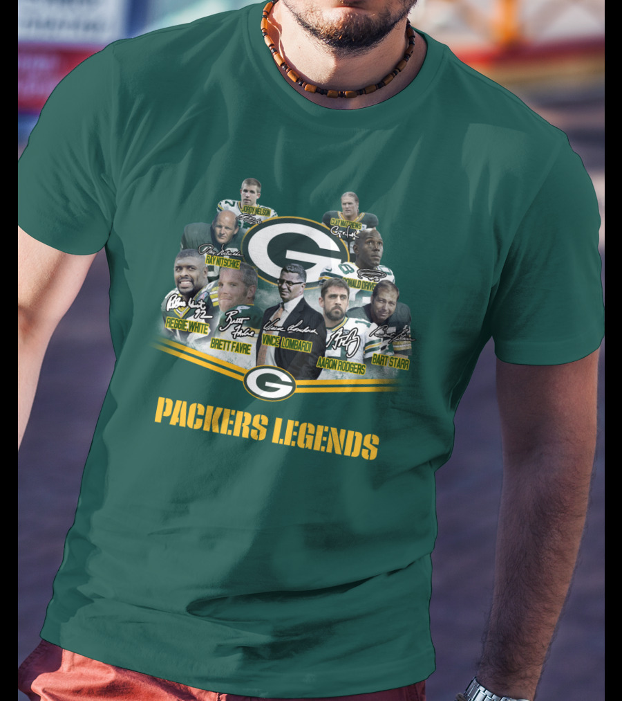 Packers Legends Vince Lombardi Reggie White Brett Favre Aaron Rodgers Ray Nitschke Bart Starr Curly Lambeau Paul Hornung T-Shirt