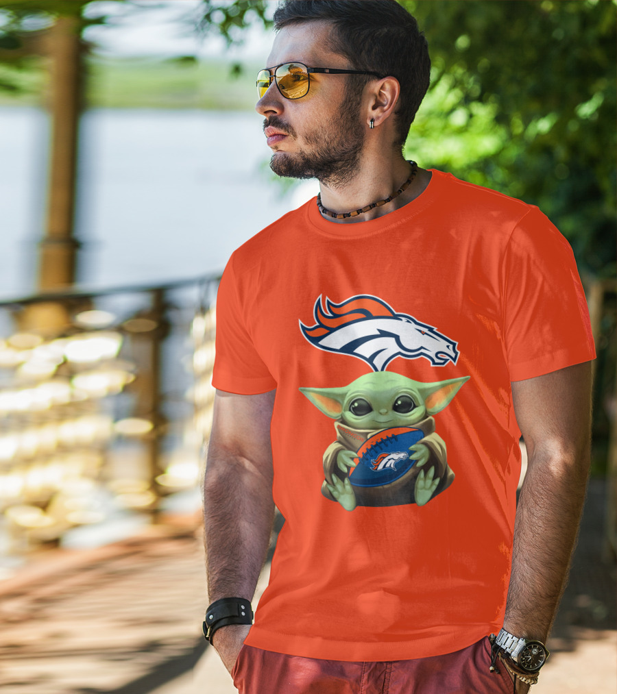 Denver Broncos Baby Yoda Football Fan T-Shirt