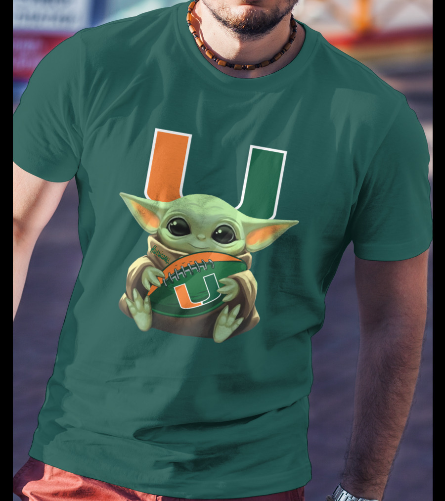 Miami Hurricanes Baby Yoda Football T-Shirt