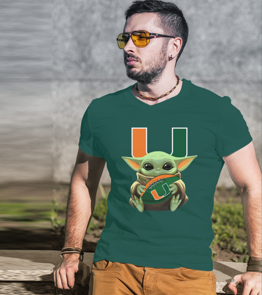 Miami Hurricanes Baby Yoda Football T-Shirt