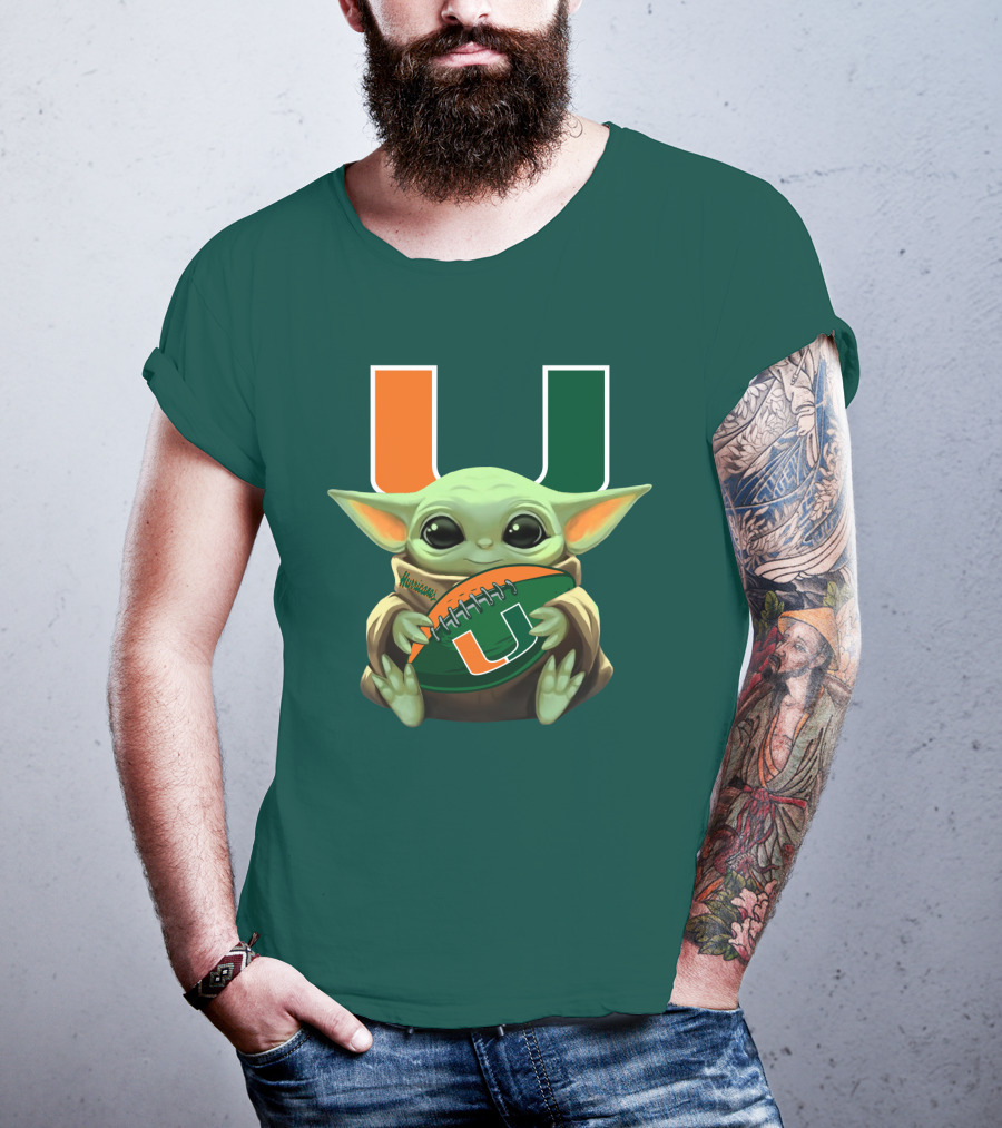 Miami Hurricanes Baby Yoda Football T-Shirt