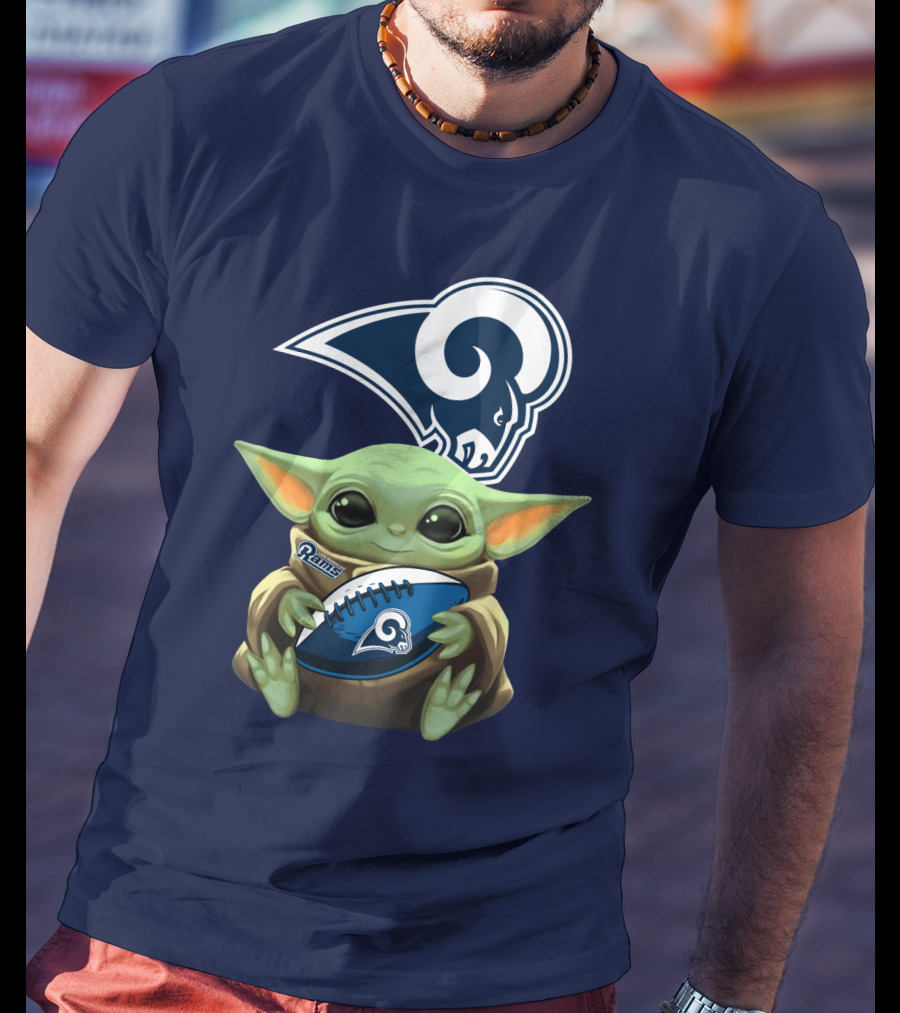 Baby Football Holding Rams T-Shirt