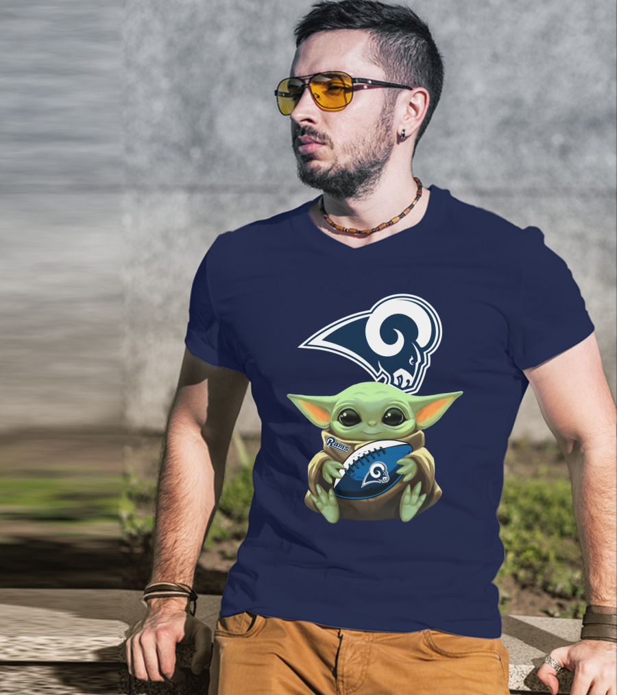Baby Football Holding Rams T-Shirt