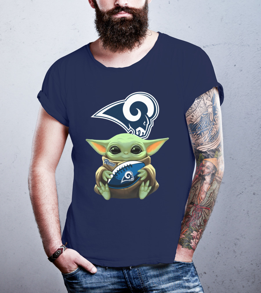 Baby Football Holding Rams T-Shirt