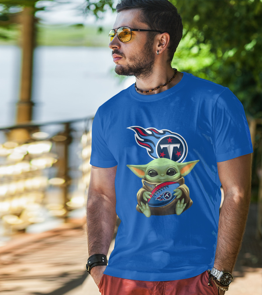 Tennessee Titans Baby Yoda Football T-Shirt