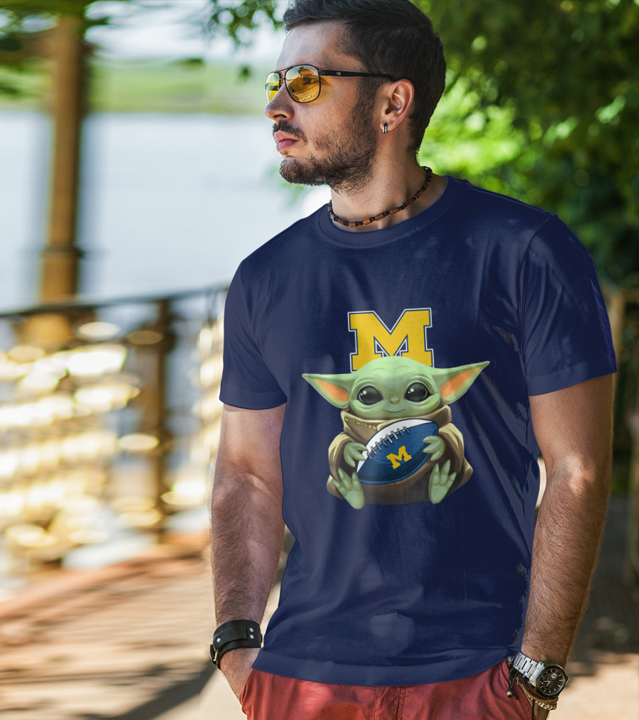 Michigan Baby Yoda Holding Football T-Shirt