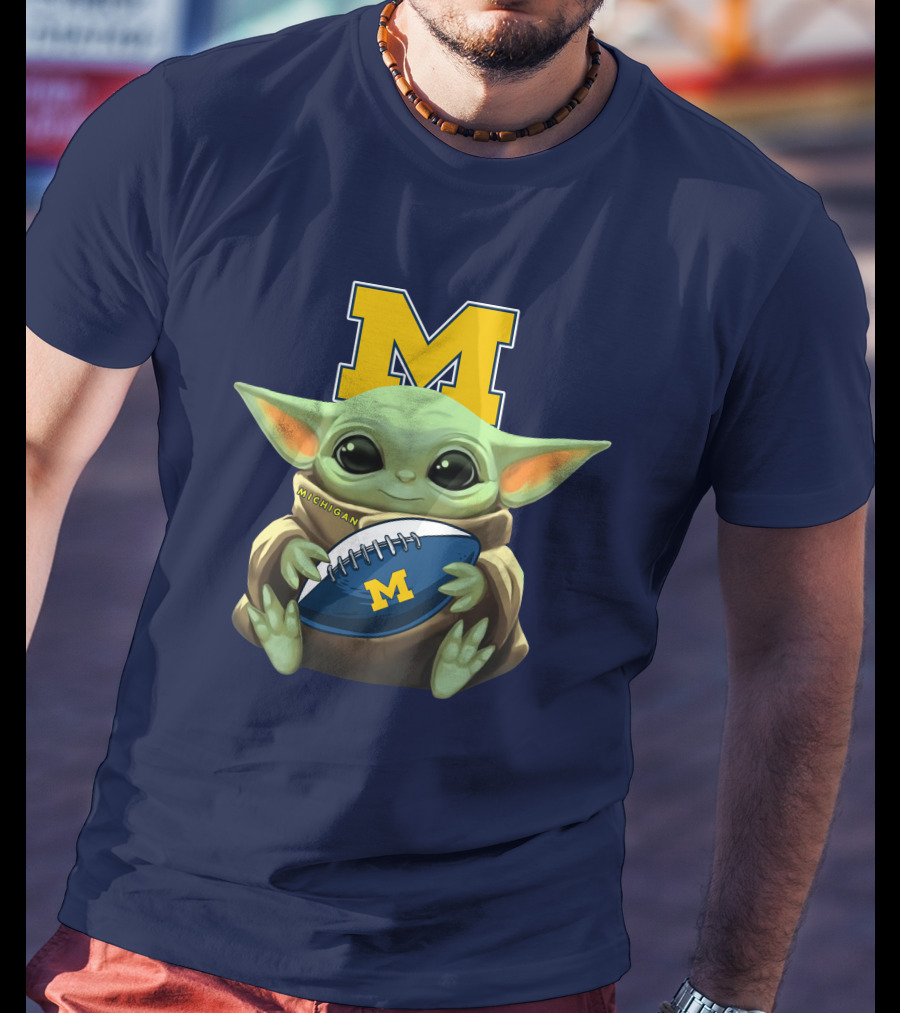Michigan Baby Yoda Holding Football T-Shirt