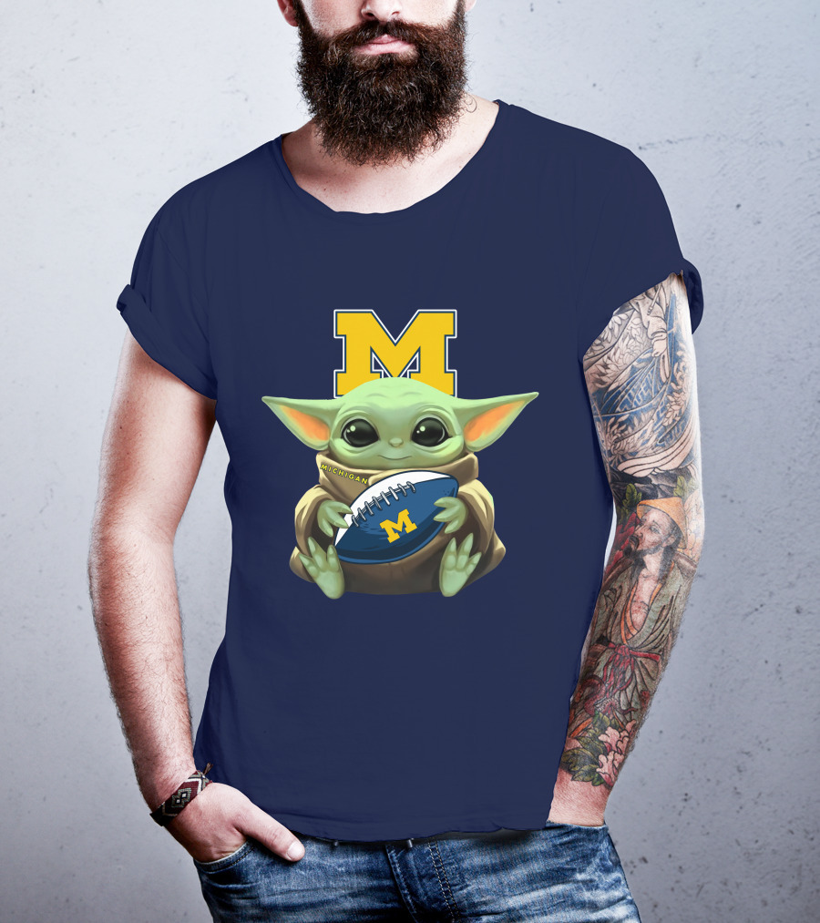 Michigan Baby Yoda Holding Football T-Shirt