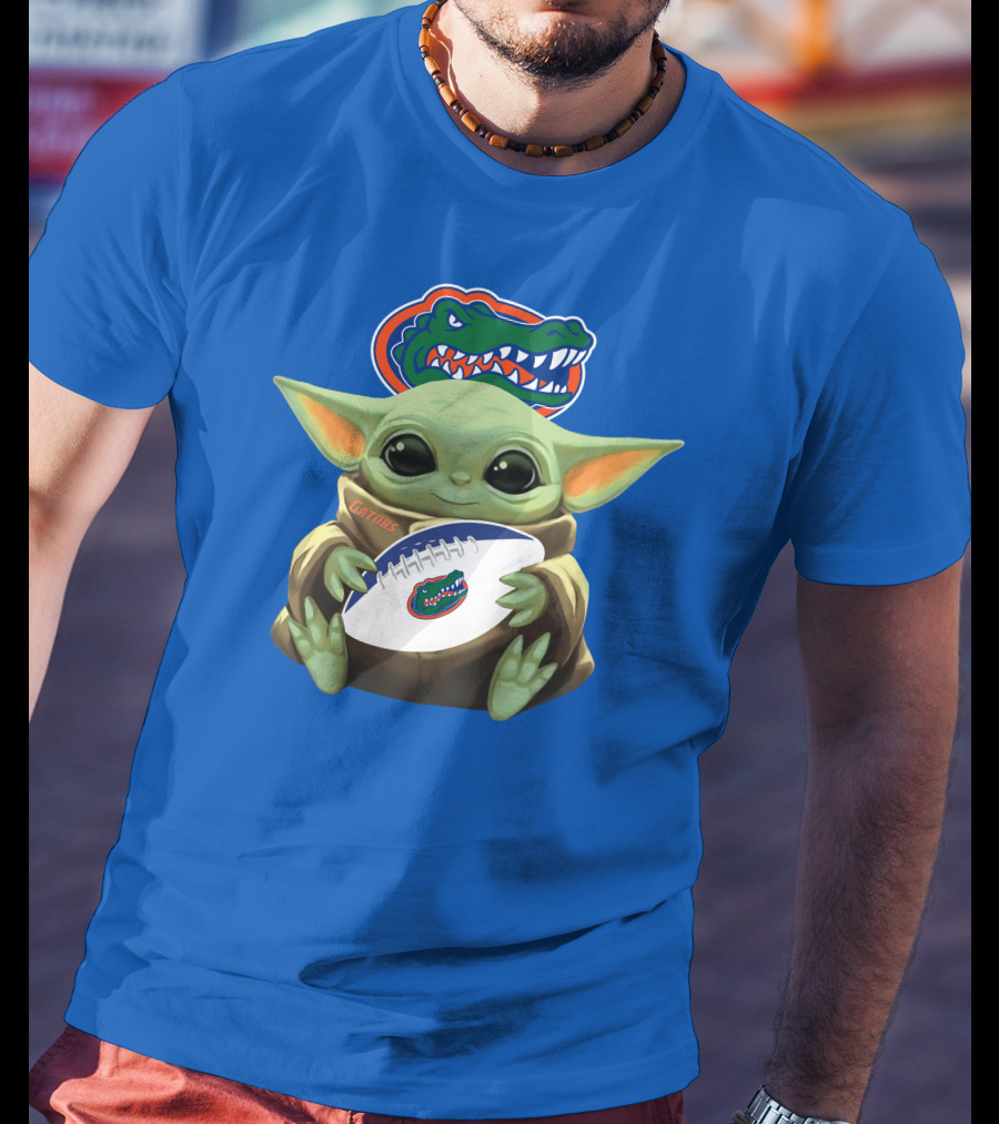 Baby Yoda Holding Football With Gators Logo T-Shirt